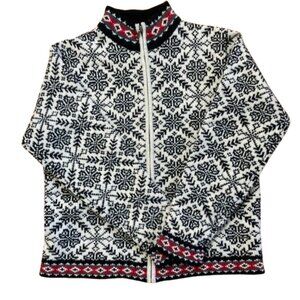 L.L. Bean Vintage Merino Wool Nordic Cardigan Sweater Snowflakes Fair Isle, sz S